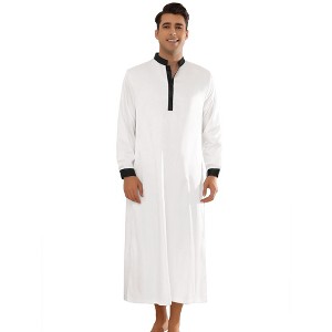 Lars Amadeus Men's Long Sleeves Banded Collar Long Satin Nightshirt - 1 of 4