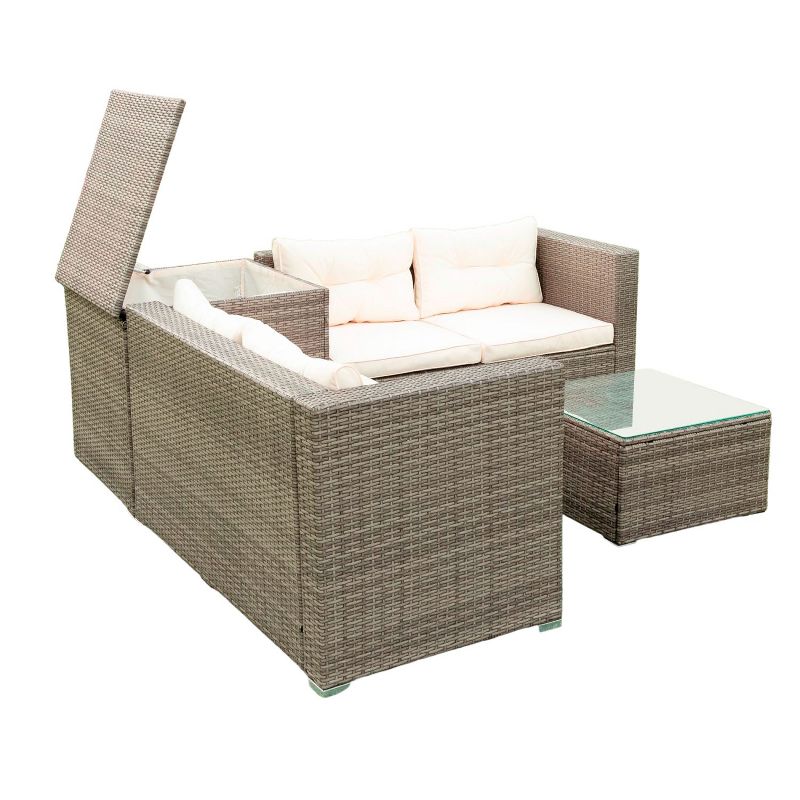 Isabel 4-Piece PE Wicker Rattan Patio Conversation Set, Patio Sectional Sofa Set with Storage Box, Outdoor Furniture - Maison Boucle, 3 of 10