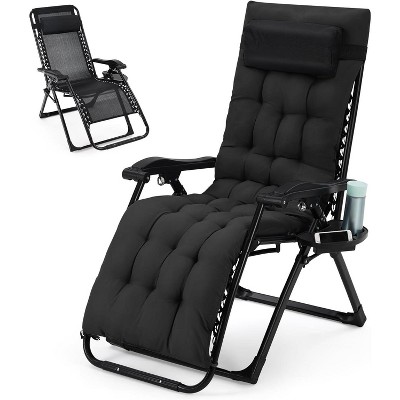 26" Patio Chaise Lounges, 440 Lbs Weight Capacity, Carbon Steel Recliner, 4" Thick Removable Cushion, Foldable Lightweight Portable Chair
