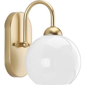 Progress Lighting Carisa 1-Light Bath Wall Light, Vintage Gold, White Glass Globe Shade