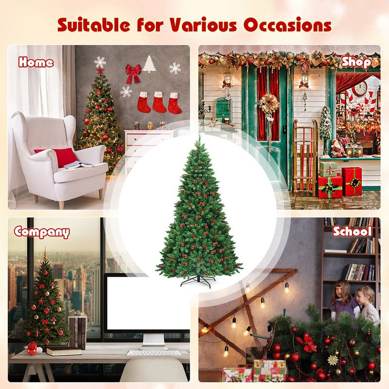 Costway 4.5Ft\6.5Ft\7.5Ft Pre-lit Hinged Christmas Tree w/ Pine Cones Red Berries and 300\450\450 LED Lights, 5 of 11