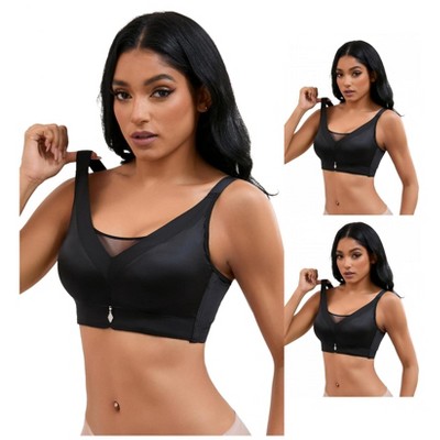 INSPIRE CHIC 3 Pcs Women's V-Neck Mesh Wirefree Adjustable Straps U Back Minimizers Bras