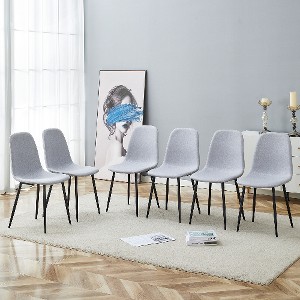 Lyngins Modern Armless Dining Chair Set of 4, Linen-Cotton Living Room Chair with Black Metal Legs, Ergonomic Kitchen Chair, Spoon Shaped Chair - 1 of 4