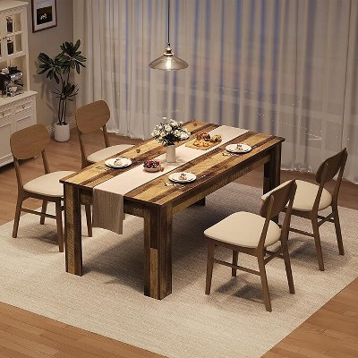 Dining Table for 4-6, 63 Inch Farmhouse Dining Table, Large Wooden Rectangular Dinner Table for 4 for Apartment, Small Space