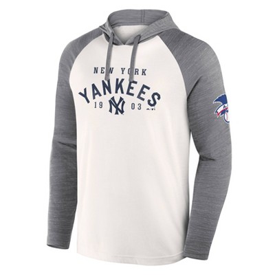 MLB New York Yankees Men's White Long Sleeve Lightweight Bi-Blend Hooded Sweatshirt