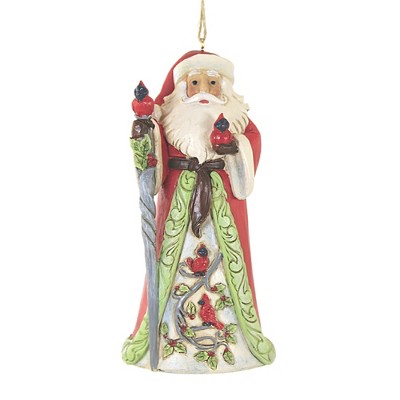 Jim Shore 4.5" Santa With Cardinal Scene Christmas Claus Birds  -  Tree Ornaments