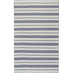 HomeRoots 10' X 14' Ivory and Blue Striped Hand Woven Area Rug - 1 of 4