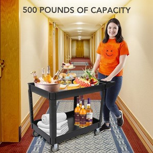 Service Cart, 500 LBS Heavy Duty 2-Shelf Rolling Utility Cart - 45''X25'' Trays, Non-Marking Wheels (Warehouse/Garage/Cleaning) - 1 of 4
