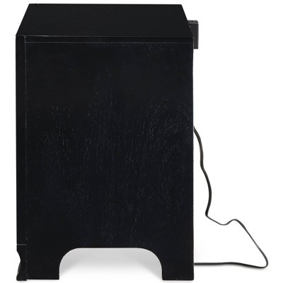 Black Wood 2-Drawer Nightstand with USB Ports