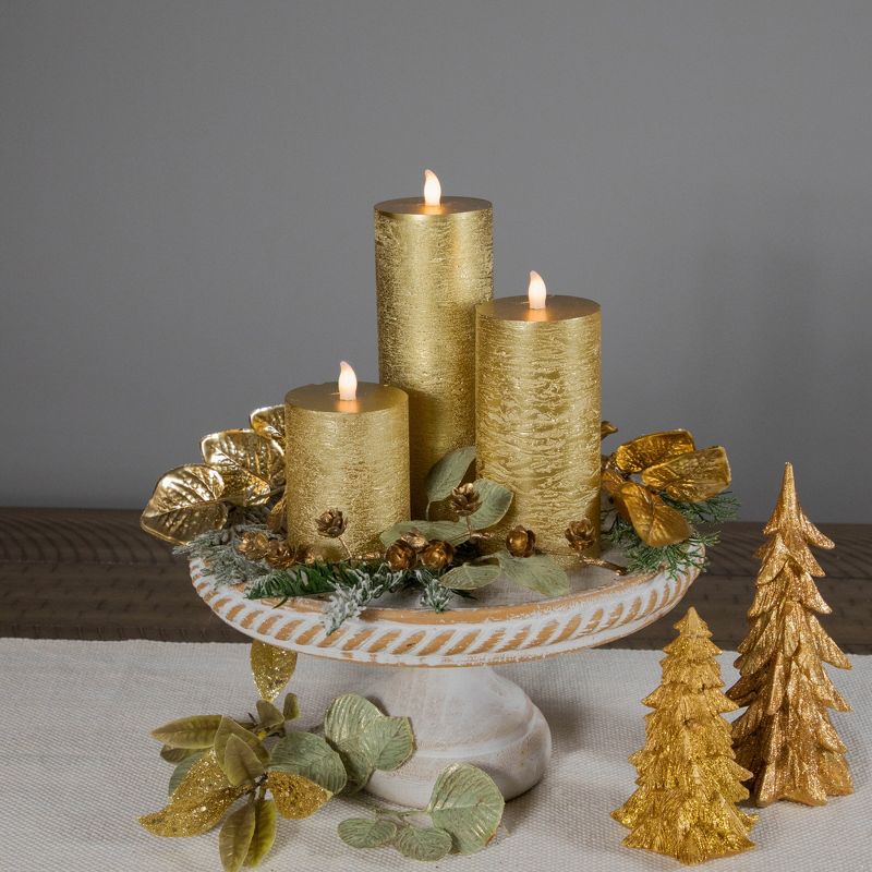 Northlight Set of 3 Gold LED Flickering Flameless Pillar Christmas Candles 8.75", 2 of 7