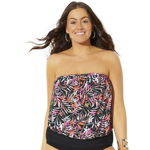 Swimsuits For All Women's Plus Size Bandeau Blouson Tankini Top, 20 - Coral  Leaves : Target