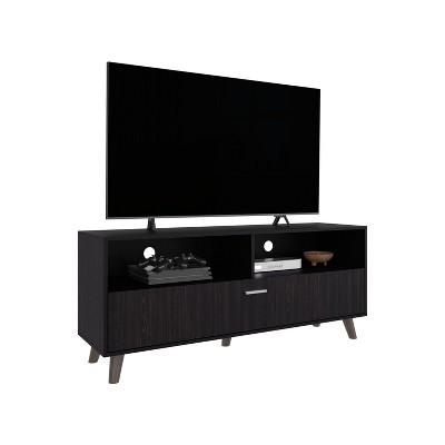 Vynxaria Modern TV Stand, 1 Door, 2 Shelves, Black Wengue, H 23.2" x W 54.7" x D 16"