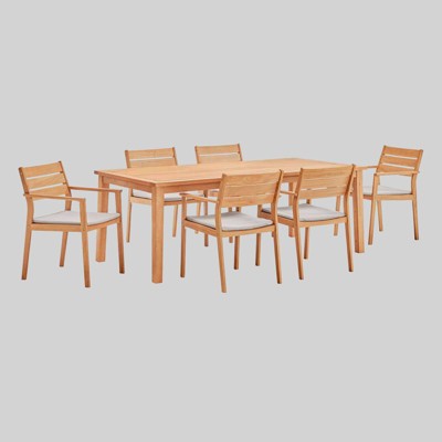 Viewscape 7pc Outdoor Patio Ash Wood Dining Set - Natural/Taupe - Modway