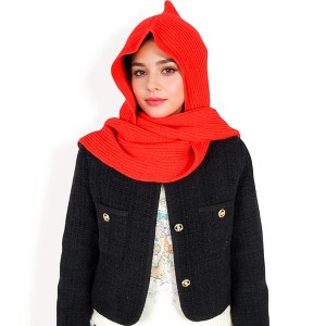 Anna-Kaci Women's Knitted Hooded Scarf with Versatile Design and Warm Ribbed Texture for Stylish Comfort and Winter Protection - 1 of 4