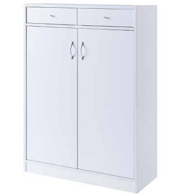TIRAMISUBEST White Shoe Storage Cabinet with 5 Shelves & 2 Drawers, Entryway Shoe Cabinet for 15 Pairs of Shoes