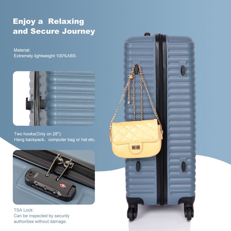3 PCS Hardshell Luggage Set, ABS Lightweight Spinner Suitcase with TSA Lock (20/24/28)-ModernLuxe, 5 of 17