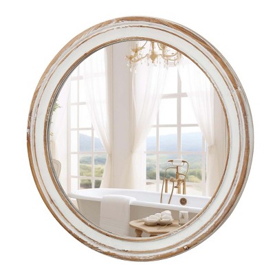 GlasFlength Decorative Wall Mirrors Vintage Small Mirror Wall Art Wall Mirror Bathroom Mirrors for Bathroom Over Sink, Beige, 23.62"*23.62"*1.18"