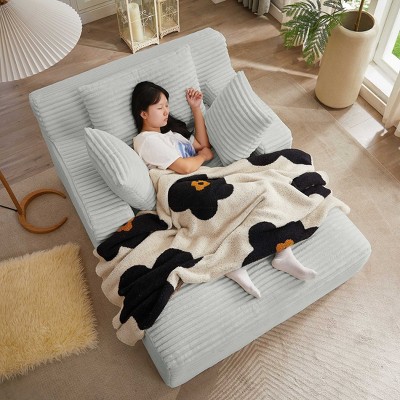 AENKYO Oversized Corduroy Sleeper Sofa Bed & Cloud Lounge Chair, Deep Seat, Armrests, 2 Pillows | Boneless Upholstered Chaise for Indoor Comfort