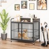39.8 Inches Dog Crate Furniture with Adjustable Height Feeder, Heavy Duty Dog House for Medium Dogs with 360°Wheels - 2 of 4