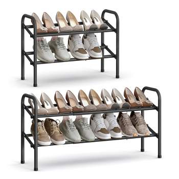 SONGMICS 2-Tier Metal Shoe Shelf Storage Expandable Shoe Rack Free Standing Shoe Racks for Entryway, Closet, Doorway, Easy Assembly Ink Black