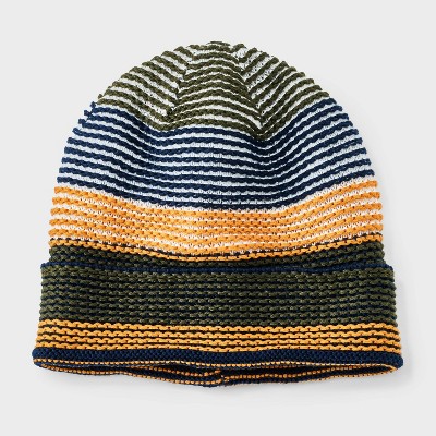 Men's Fleece Lined Striped Beanie - Goodfellow & Co™ Blue/Gold/Green