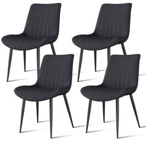 TOBILI  PU Leather Dining Chair with Metal Legs,Wave Pattern Upholstered Armless Chair Set of 4 for Kitchen,Restaurant,Living,Meeting Room - 1 of 4