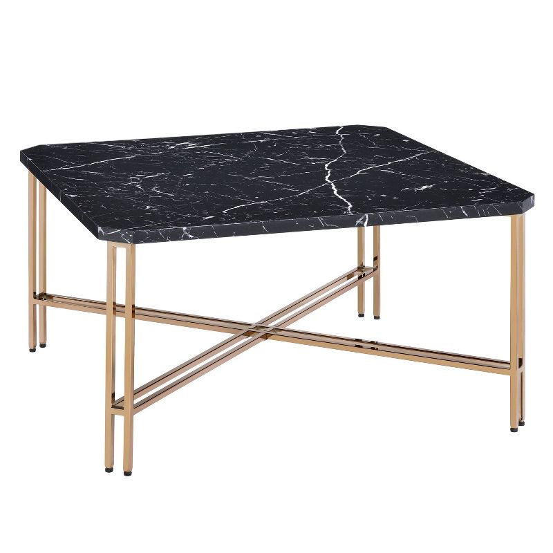 Daxton Faux Marble Square Cocktail Table Black/Gold - Steve Silver Co., 1 of 11