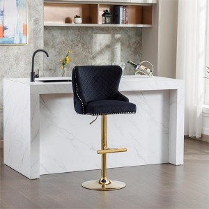 SKRAN Bar Stool, Counter Height Kitchen Chairs Golden Base, Velvet Swivel Padded Cushion Bar Chair, Lion Head Ring Nailhead Diamond Pattern - 1 of 4