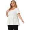 Agnes Orinda Women's Plus Size Square Neck Short Sleeve Ribbed Textured Peplum Babydoll Blouses - 4 of 4