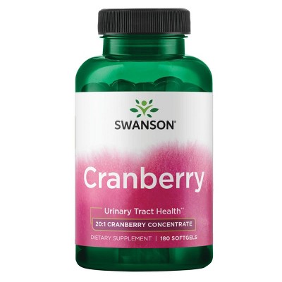 Swanson Cranberry 20:1 Herbal Supplement, Helps Promote Healthy Urinary Tract & Kidney Function, 180 Softgels.