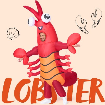 Joyfy Adults Halloween Inflatable Costumes Suit, Lobster Blow-up Full Body Costumes Featured Huge Pliers for Cosplay Party (65-71inches）
