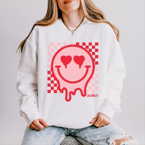 Simply Sage Market S.W.Smiley Valentine Smiley Checkered Lightweight Garment Dyed Sweatshirt - 1 of 4