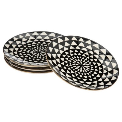 LunaLulinlk Dinnerware Black & White Medallion Stoneware Salad Round Plates, 4 Pack