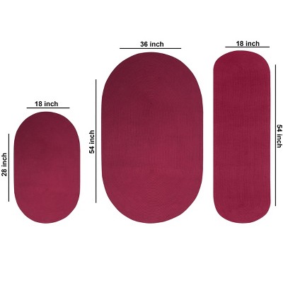 Burgundy Solid Braided Polypropylene 3-Piece Rug Set
