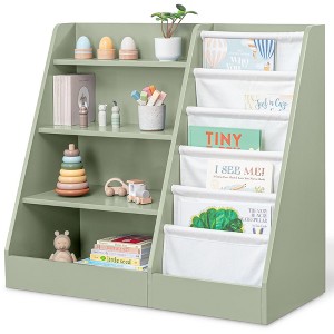 Comfy Cubs Kids Bookshelf 35.2 x 15.7 x 31.5 Inches - Sturdy Montessori Shelf with Soft & Hard Shelves - Sage - 1 of 4