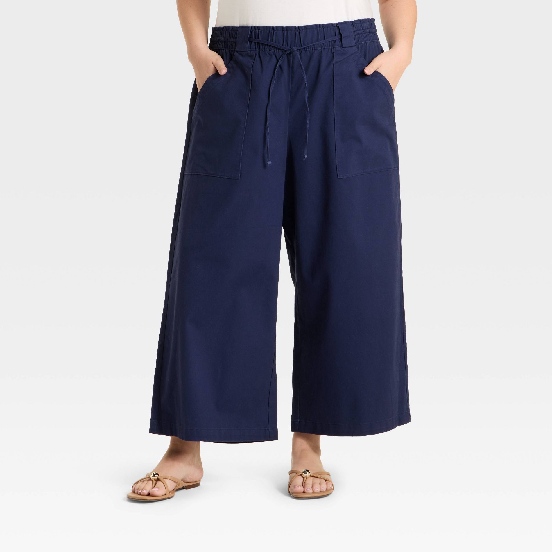 Women's High-Rise Wide Leg Cropped Drawstring Pants - Ava & Viv™