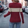 Women's Cozy Textured Sweaters 2025 Fall Fashion Knit Striped Long Sleeve Crew Neck Color Block Tunic Tops - 4 of 4