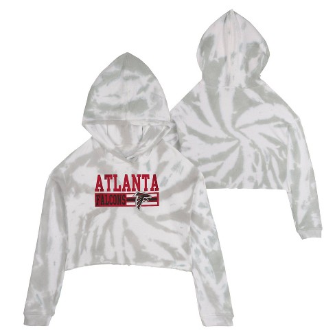 Nfl Atlanta Falcons Girls' Gray Tie-dye Crop Hooded Sweatshirt