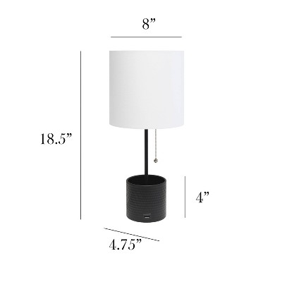 Black Hammered Metal Table Lamp with USB Port and White Shade