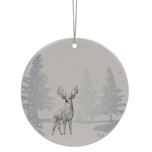 Northlight Woodland Reindeer Porcelain Disc Christmas Ornament - 4" - Silver - 1 of 4