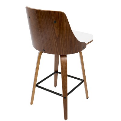 Mid-Century Modern White Swivel Counter Stool with Wooden Back