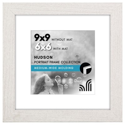 Americanflat 9x9 Picture Frame with Shatter-Resistant Glass - 6x6 with Mat or 9x9 Without Mat - Hudson - Wide Square Frames - White