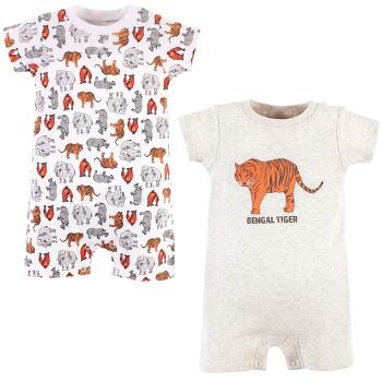 Touched by Nature Unisex Baby Organic Cotton Rompers, Endangered Tiger