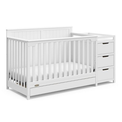 White 5-in-1 Convertible Crib and Changer with Drawer