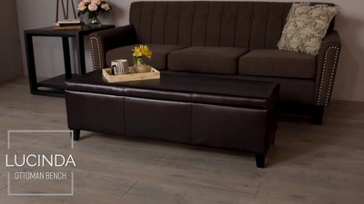 Dark Brown Faux Leather Upholstered Storage Ottoman Bench