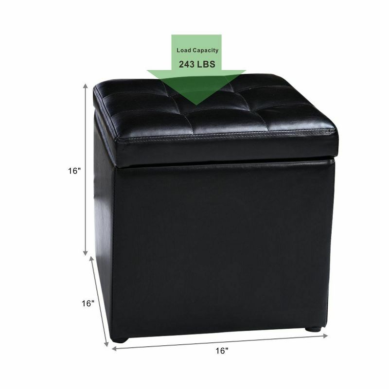 Costway 16''Cube Ottoman Pouffe Storage Box Lounge Seat Footstools with Hinge Top black, 2 of 11
