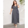 Coolmee Women Summer Maxi Dress Plus Size V Neck Wrap Floral Print Short Sleeves Ruffle Tiered Dress with Belt - 3 of 4