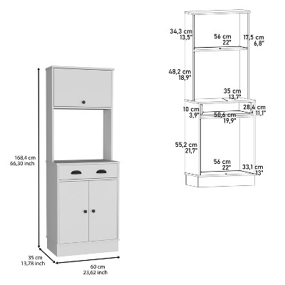 White Engineered Wood Kitchen Pantry with Drawer and Cabinets