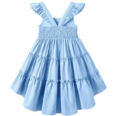 blue butterfly dress target Arshiner Toddler Girls Ruffle Sleeveless High-Low Hem Smocked Dresses Summer Beach Sundress 7-8 Years : cf-size-eu-36-us-6 Boho Chiffon Wedding Dress, COLOR:White Waist loose