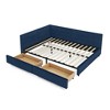 Gulches Dark Blue Velvet Queen Size Upholstered Tufted Storage Bed Frame, Mid-Century Daybed with Backrest & Armrests, 2 Drawers - 3 of 4